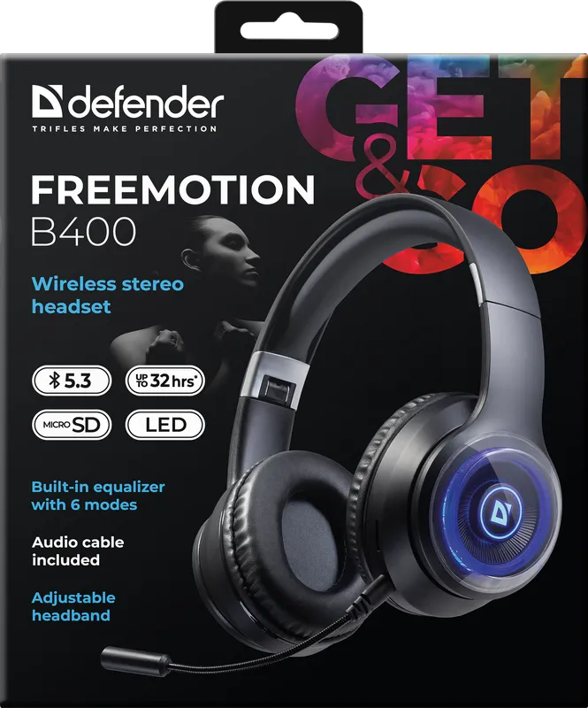 Defender - Bezprzewodowy zestaw słuchawkowy stereo FreeMotion B400