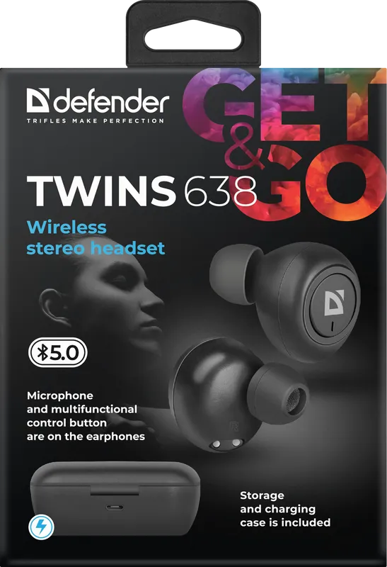 Defender - Bezprzewodowy zestaw słuchawkowy stereo Twins 638