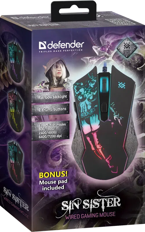 Defender - Przewodowa mysz do gier Sin'Sister GM-933