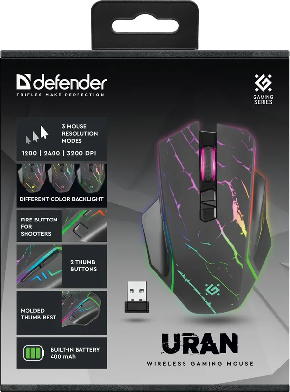 Defender - Bezprzewodowa mysz do gier Uran GM-503
