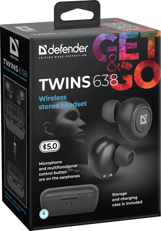 Defender - Bezprzewodowy zestaw słuchawkowy stereo Twins 638