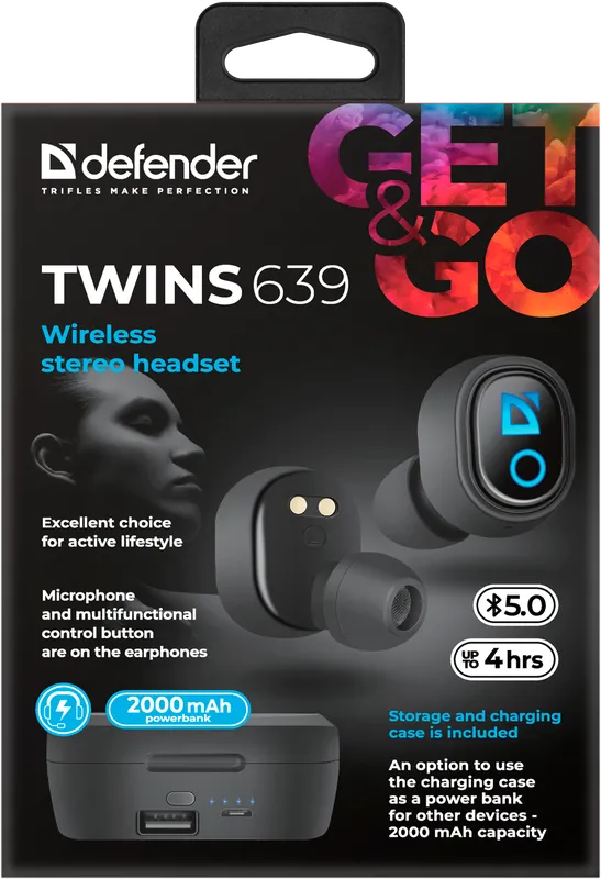 Defender - Bezprzewodowy zestaw słuchawkowy stereo Twins 639