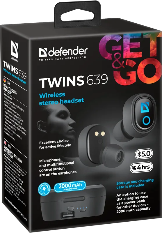 Defender - Bezprzewodowy zestaw słuchawkowy stereo Twins 639