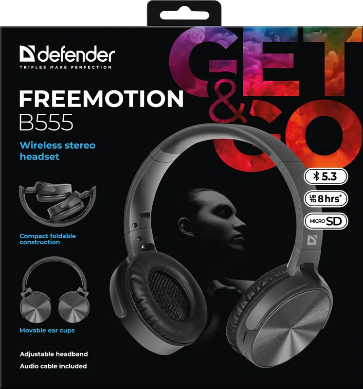 Defender - Bezprzewodowy zestaw słuchawkowy stereo FreeMotion B555