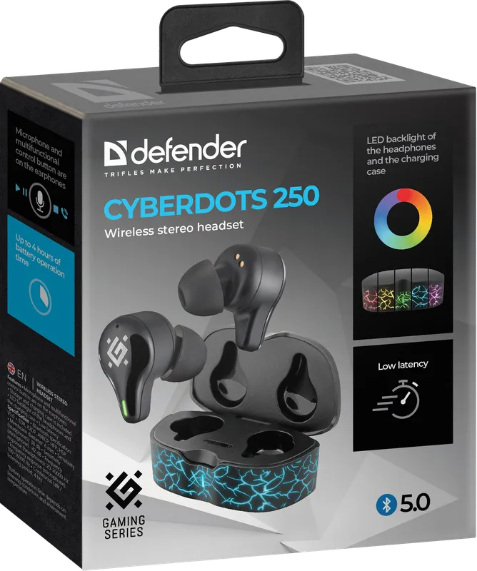 Defender - Bezprzewodowy zestaw słuchawkowy stereo CyberDots 250