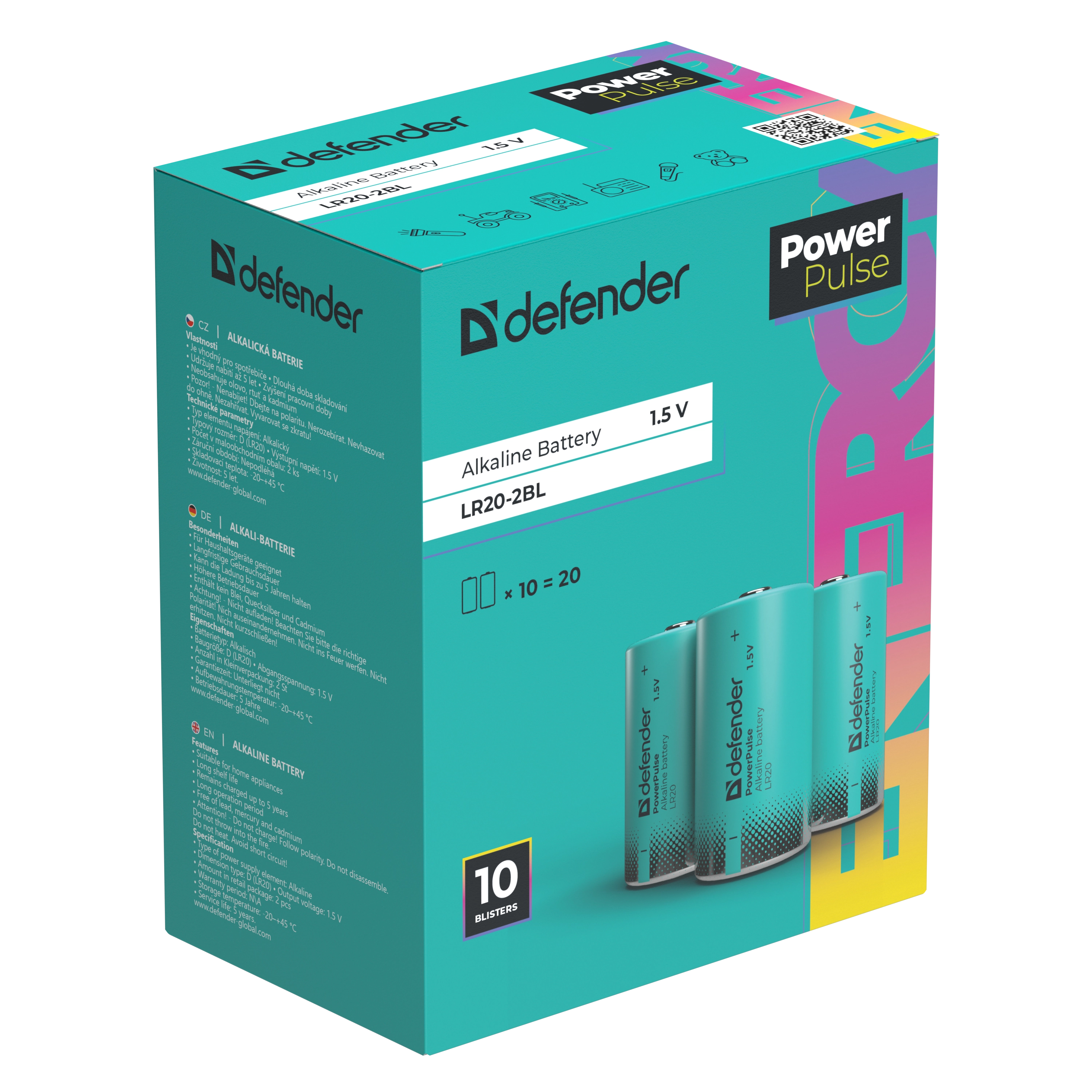 Defender - Bateria alkaliczna LR20-2BL