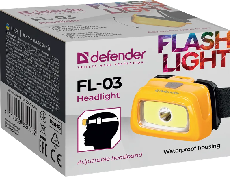 Defender - Lampa czołowa FL-03, LED+COB, 3 modes