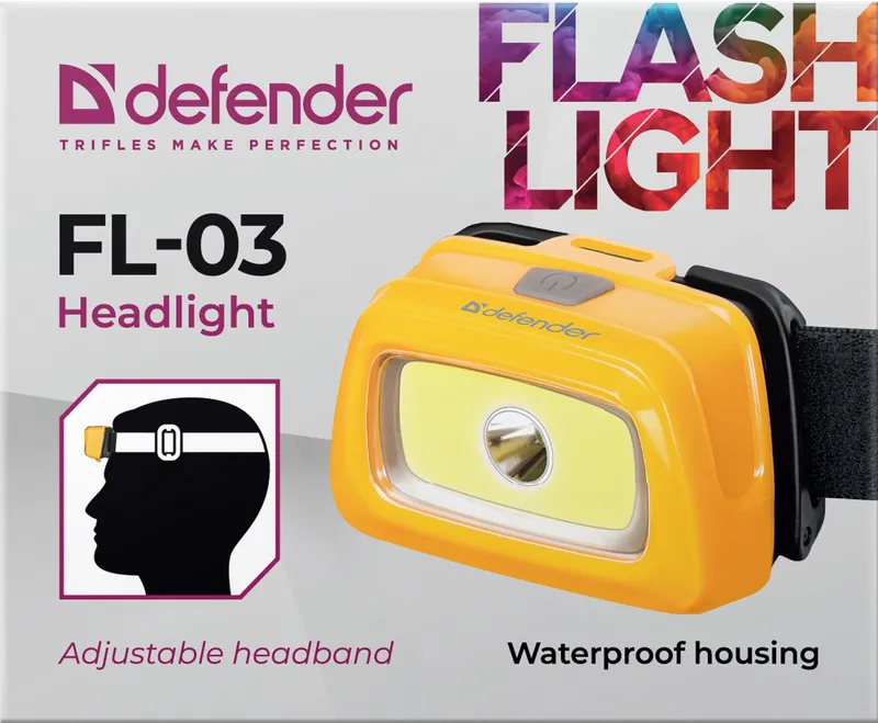 Defender - Lampa czołowa FL-03, LED+COB, 3 modes